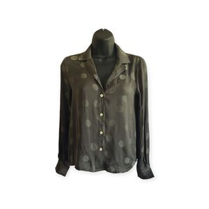 Madewell Green Polka Dot Silky Button Down Long Sleeve Shirt Green XXS